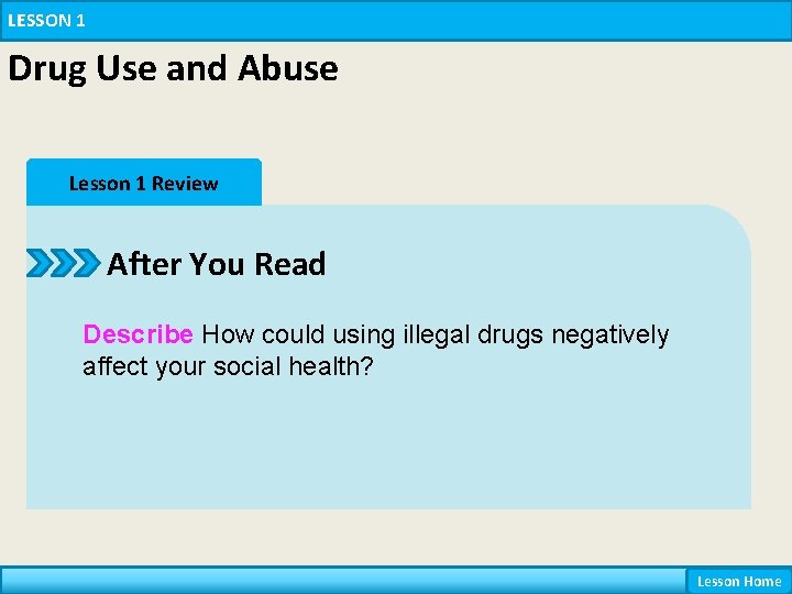 LESSON 1 Drug Use and Abuse Lesson 1 Review After You Read Describe How LESSON 1 Drug Use and Abuse Lesson 1 Review After You Read Describe How