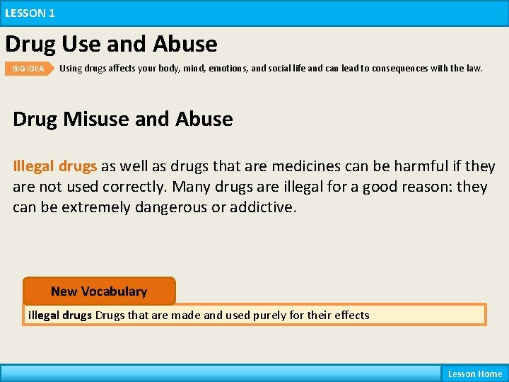 LESSON 1 Drug Use and Abuse BIG IDEA Using drugs affects your body, mind, LESSON 1 Drug Use and Abuse BIG IDEA Using drugs affects your body, mind,