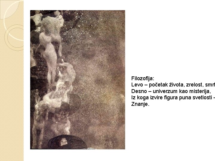 Filozofija: Levo – početak života, zrelost, smrt Desno – univerzum kao misterija, Iz koga