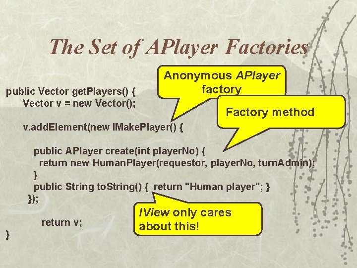 The Set of APlayer Factories public Vector get. Players() { Vector v = new The Set of APlayer Factories public Vector get. Players() { Vector v = new