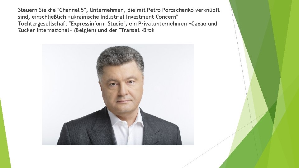 Steuern Sie die "Channel 5", Unternehmen, die mit Petro Poroschenko verknüpft sind, einschließlich «ukrainische