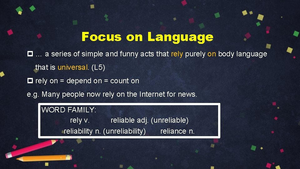 Focus on Language p … a series of simple and funny acts that rely Focus on Language p … a series of simple and funny acts that rely