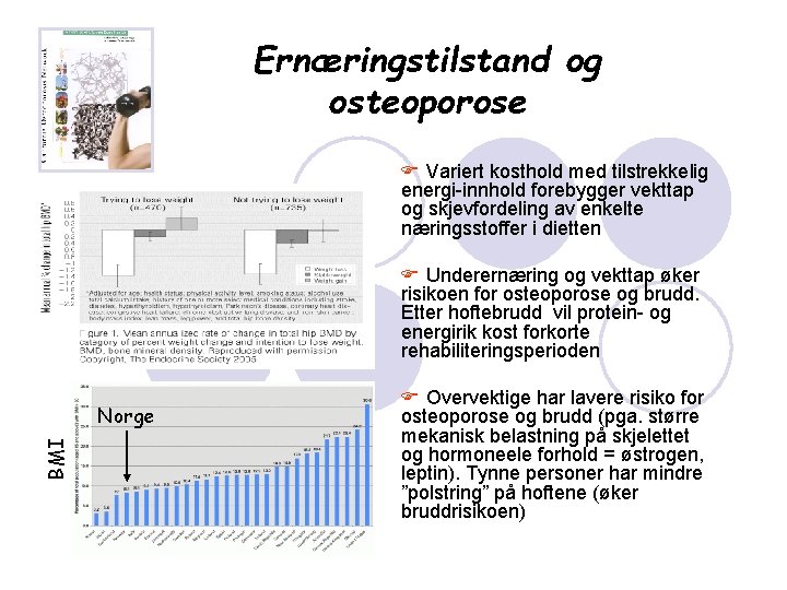Ernæringstilstand og osteoporose F Variert kosthold med tilstrekkelig energi-innhold forebygger vekttap og skjevfordeling av