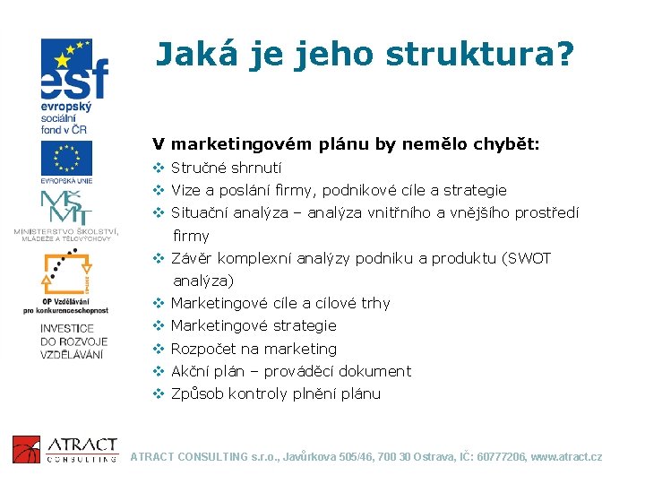 Jaká je jeho struktura? V marketingovém plánu by nemělo chybět: v Stručné shrnutí v