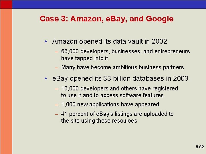 Case 3: Amazon, e. Bay, and Google • Amazon opened its data vault in