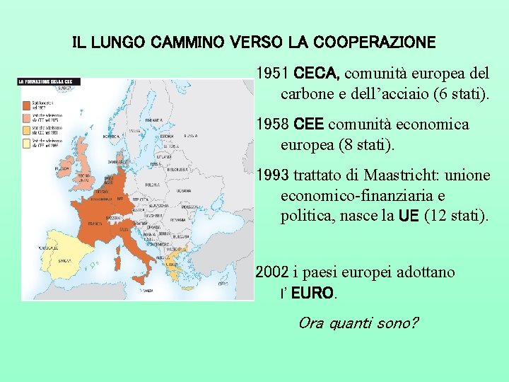 IL LUNGO CAMMINO VERSO LA COOPERAZIONE 1951 CECA, comunità europea del carbone e dell’acciaio