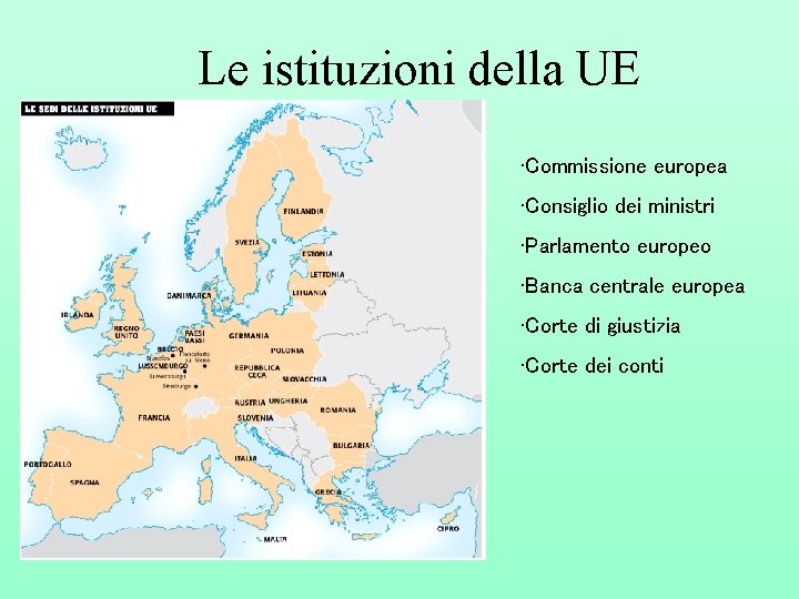 Le istituzioni della UE • Commissione europea • Consiglio dei ministri • Parlamento europeo