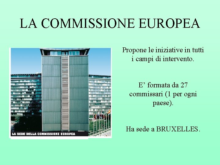 LA COMMISSIONE EUROPEA Propone le iniziative in tutti i campi di intervento. E’ formata