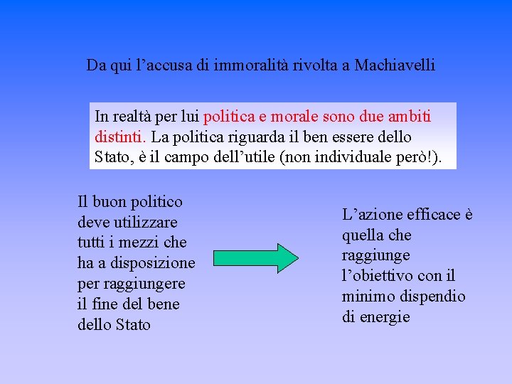Da qui l’accusa di immoralità rivolta a Machiavelli In realtà per lui politica e
