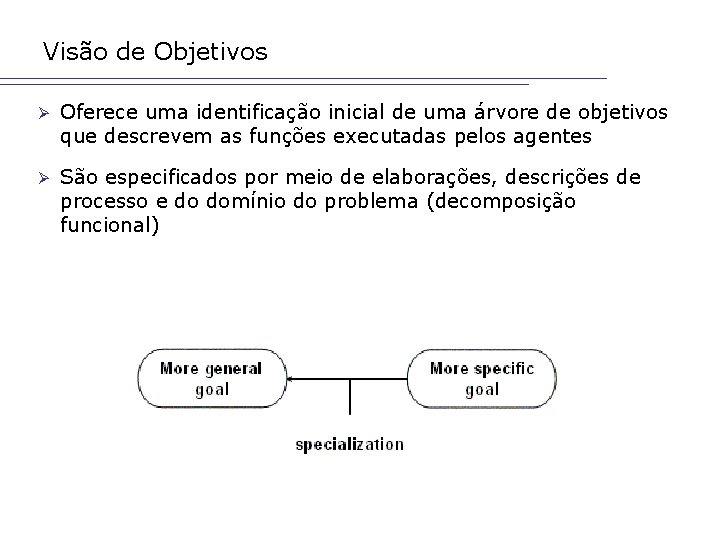 Visão de Objetivos Ø Oferece uma identificação inicial de uma árvore de objetivos que