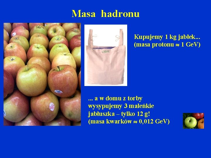 Masa hadronu Kupujemy 1 kg jabłek. . . (masa protonu 1 Ge. V) .