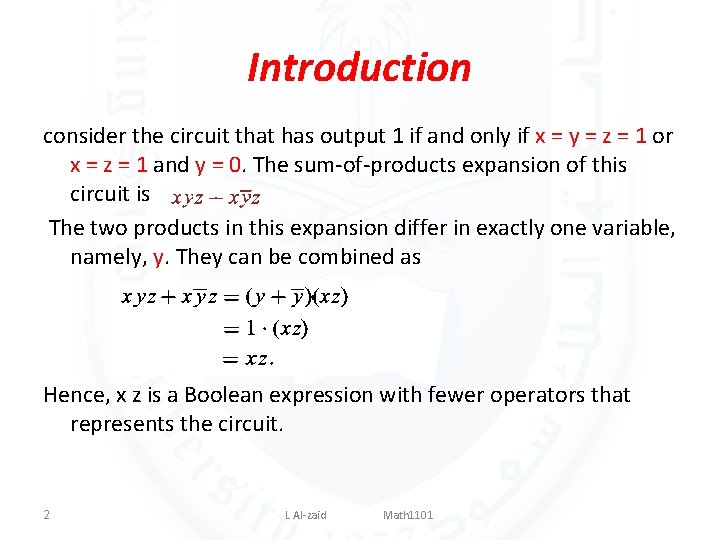 Introduction consider the circuit that has output 1 if and only if x =