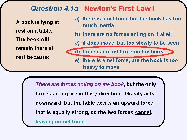 Question 4. 1 a Newton’s First Law I A book is lying at rest