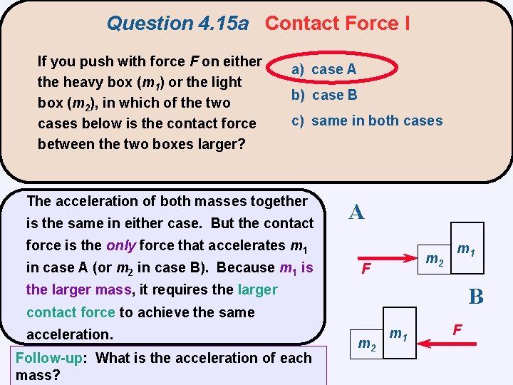 Question 4. 15 a Contact Force I If you push with force F on