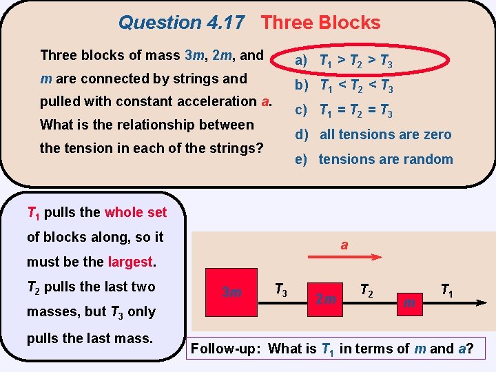 Question 4. 17 Three Blocks Three blocks of mass 3 m, 2 m, and