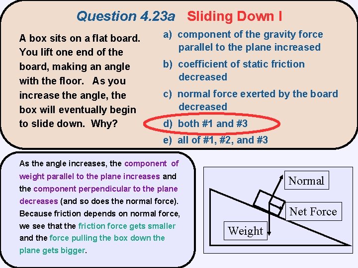 Question 4. 23 a Sliding Down I A box sits on a flat board.