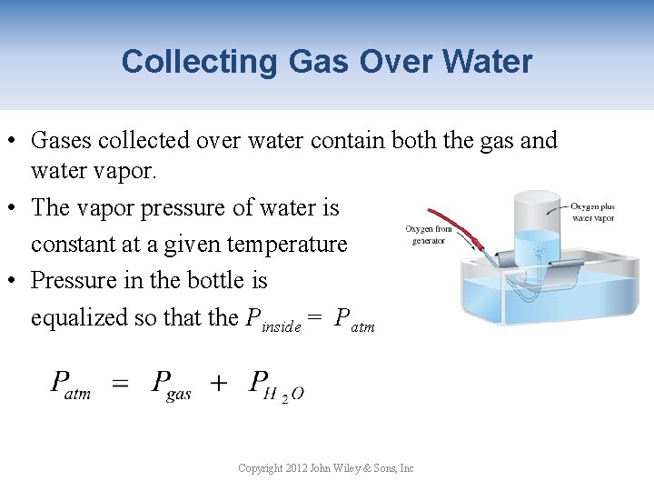 Collecting Gas Over Water • Gases collected over water contain both the gas and