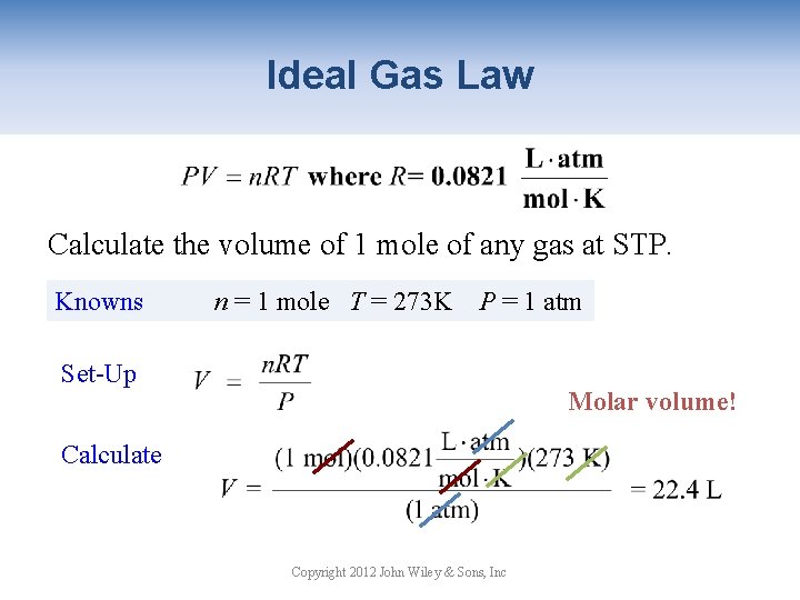 Ideal Gas Law Calculate the volume of 1 mole of any gas at STP.