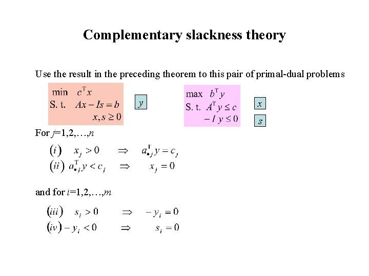 Complementary slackness theory Use the result in the preceding theorem to this pair of