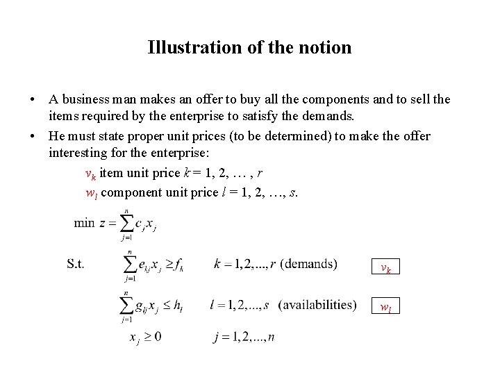 Illustration of the notion • A business man makes an offer to buy all