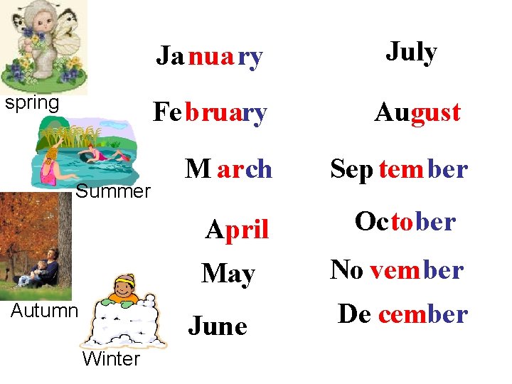 spring Summer Ja nuary July February August M arch Sep tember April October May
