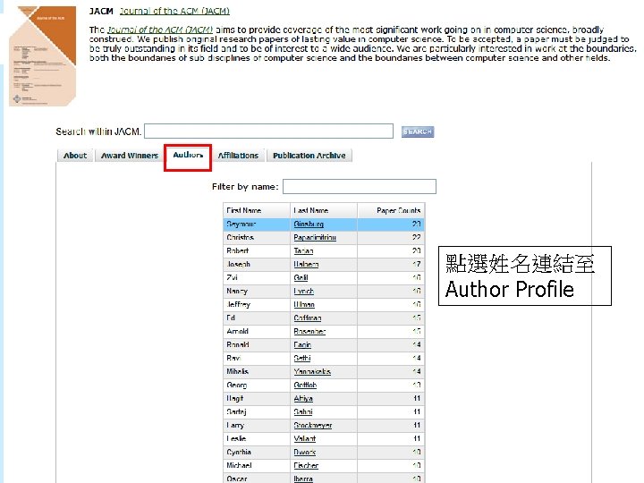 點選姓名連結至 Author Profile 