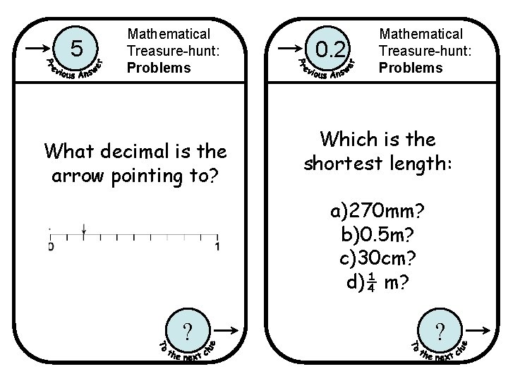 5 Mathematical Treasure-hunt: Problems What decimal is the arrow pointing to? 0. 2 Mathematical