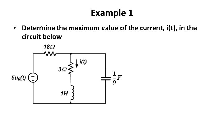 Example 1 • Determine the maximum value of the current, i(t), in the circuit