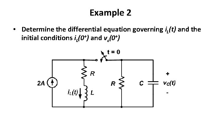 Example 2 • Determine the differential equation governing i. L(t) and the initial conditions