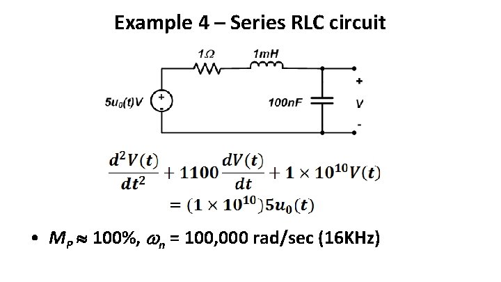 Example 4 – Series RLC circuit • MP 100%, n = 100, 000 rad/sec