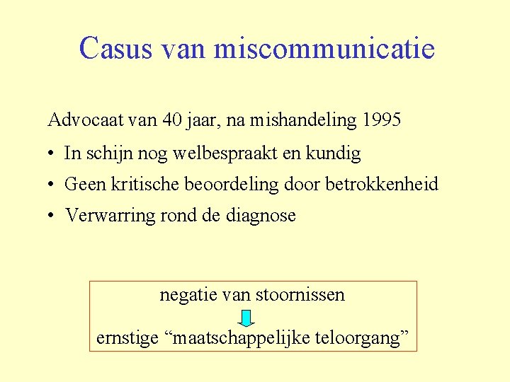 Casus van miscommunicatie Advocaat van 40 jaar, na mishandeling 1995 • In schijn nog