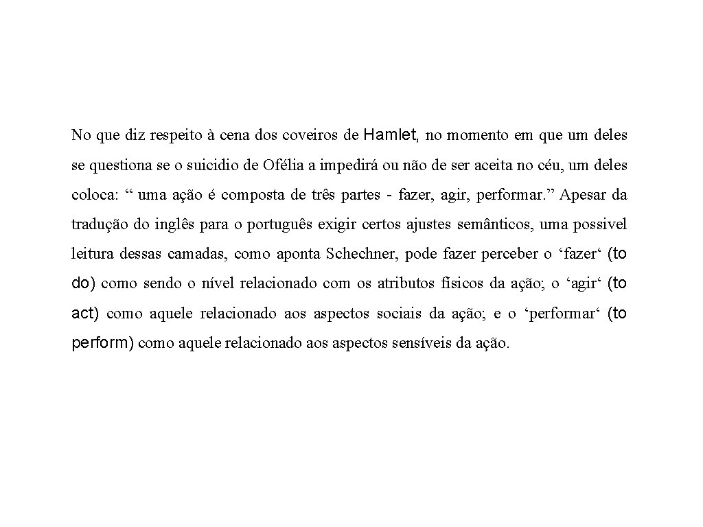 No que diz respeito à cena dos coveiros de Hamlet, no momento em que
