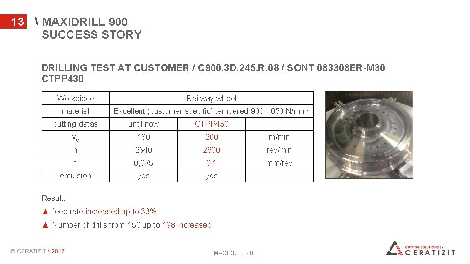 13  MAXIDRILL 900 SUCCESS STORY DRILLING TEST AT CUSTOMER / C 900. 3