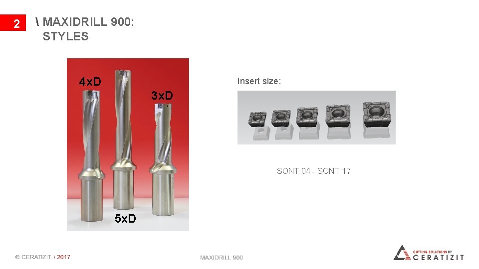 2  MAXIDRILL 900: STYLES 4 x. D Insert size: 3 x. D SONT