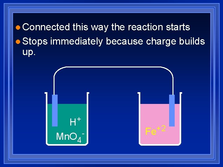 l Connected this way the reaction starts l Stops immediately because charge builds up.