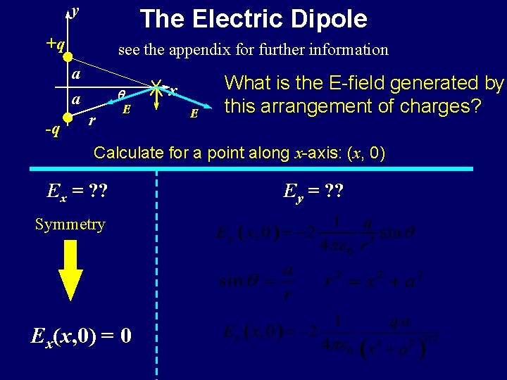 y The Electric Dipole +q see the appendix for further information a q a