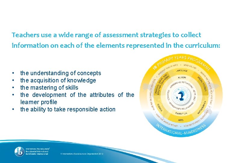 Teachers use a wide range of assessment strategies to collect information on each of
