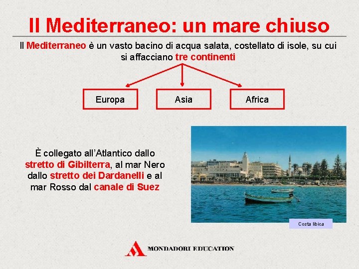 Il Mediterraneo: un mare chiuso Il Mediterraneo è un vasto bacino di acqua salata,