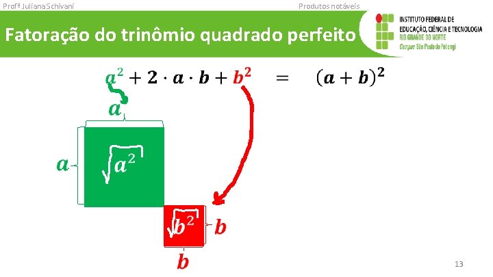 Profª Juliana Schivani Produtos notáveis Fatoração do trinômio quadrado perfeito 13 