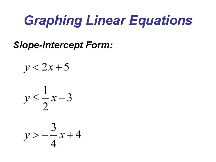 Graphing Linear Equations Slope-Intercept Form: 