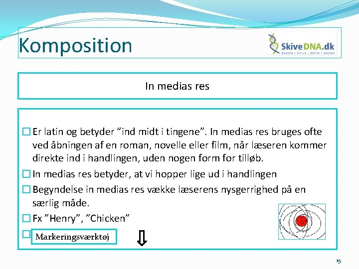 Komposition In medias res �Er latin og betyder “ind midt i tingene”. In medias