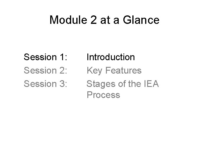 Module 2 at a Glance Session 1: Session 2: Session 3: Introduction Key Features Module 2 at a Glance Session 1: Session 2: Session 3: Introduction Key Features