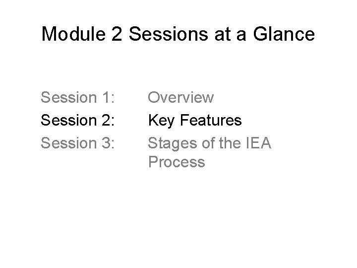 Module 2 Sessions at a Glance Session 1: Session 2: Session 3: Overview Key Module 2 Sessions at a Glance Session 1: Session 2: Session 3: Overview Key