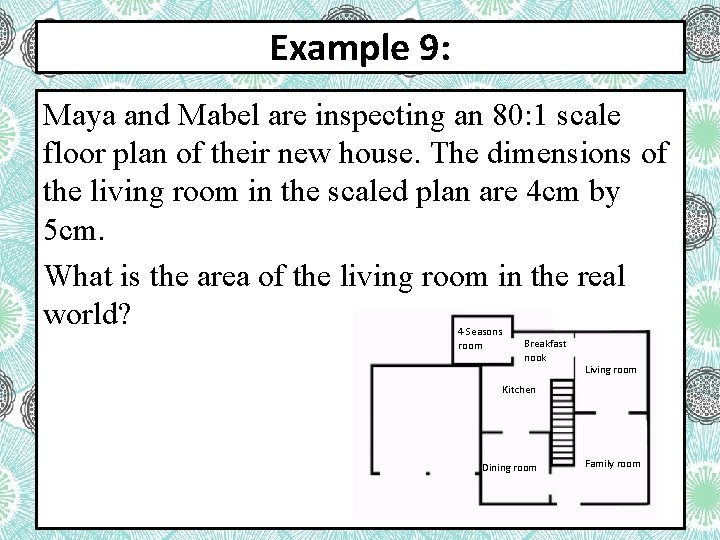 Example 9: Maya and Mabel are inspecting an 80: 1 scale floor plan of