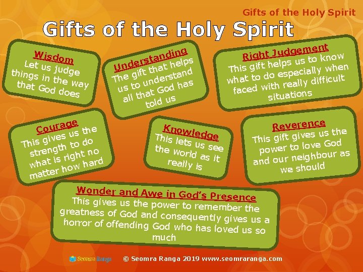 Gifts of the Holy Spirit Wisdo Let us m judge things in the wa