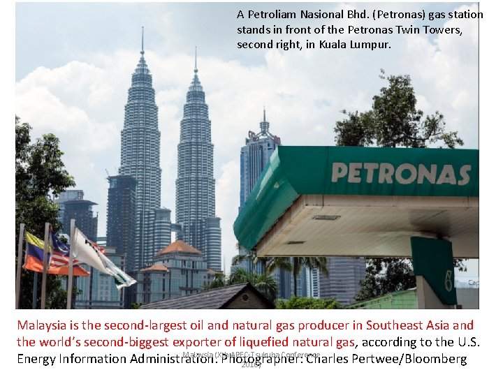 A Petroliam Nasional Bhd. (Petronas) gas station stands in front of the Petronas Twin