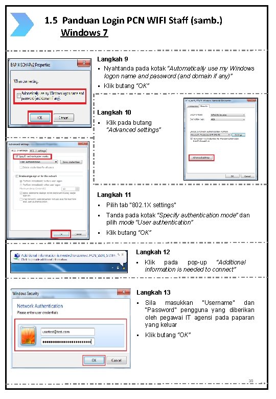 1. 5 Panduan Login PCN WIFI Staff (samb. ) Windows 7 Langkah 9 §