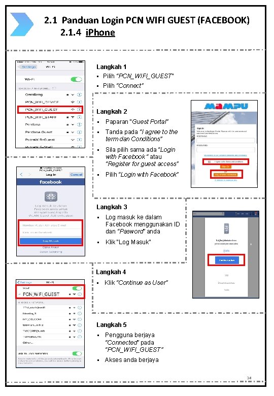 2. 1 Panduan Login PCN WIFI GUEST (FACEBOOK) 2. 1. 4 i. Phone Langkah