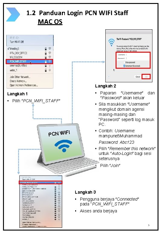 1. 2 Panduan Login PCN WIFI Staff MAC OS Langkah 2 § Paparan “Username”