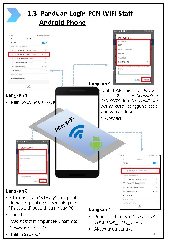 1. 3 Panduan Login PCN WIFI Staff Android Phone Langkah 2 § Sila pilih